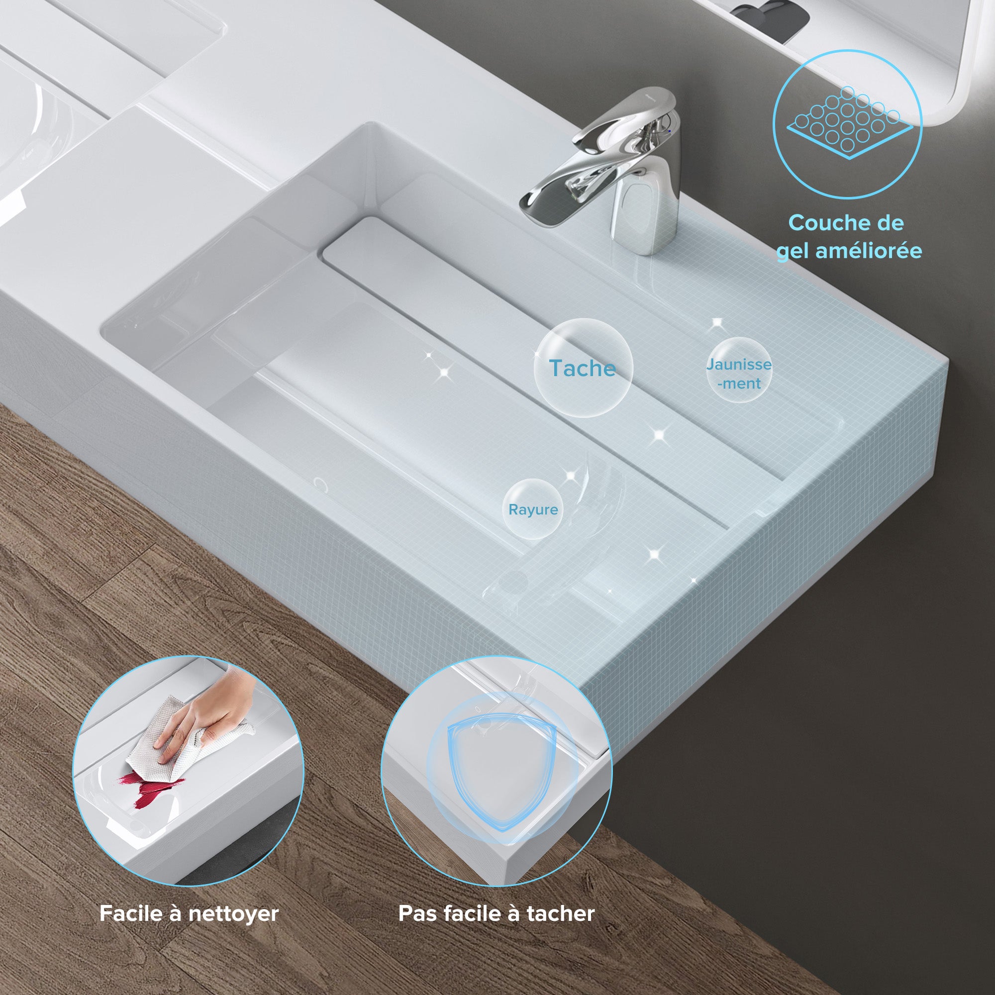 doporro Double Lavabo Suspendu Blanc 120cm Double Vasque à Poser Lave Mains Rectangulaire de Qualité pour Salle de Bain 120x48x13cm Colossum12 - 5