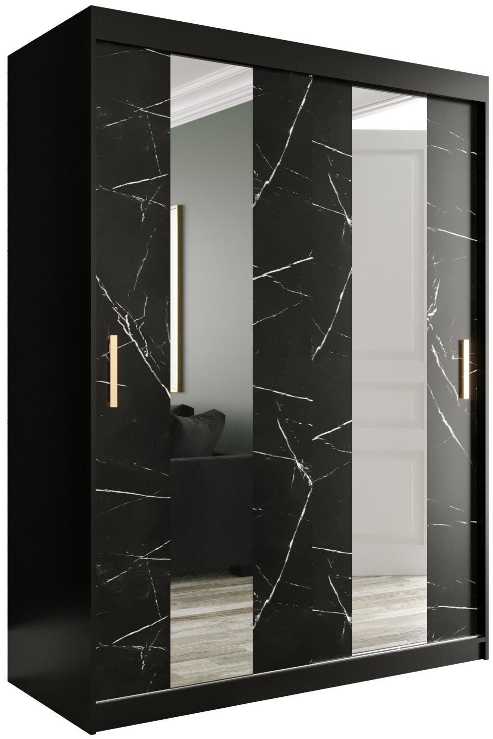 Szafa przesuwna garderoba MARMUR POLE 150 x 62 x 200 cm Czarny + Marmur Czarny - Abiks Meble