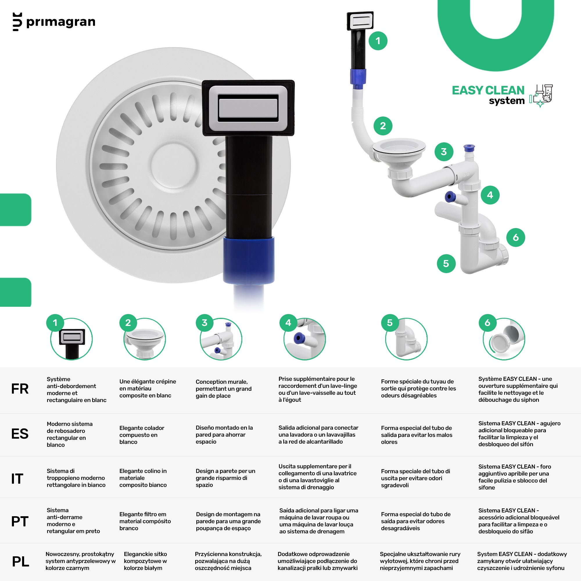 Lavandino sottotop Bianco 26x47cm, Lavello in Granito a 1 vasca + Sifone Classico + Accessori, Lavabo da Cucina al mobile 30cm - London PRIMAGRAN - 8