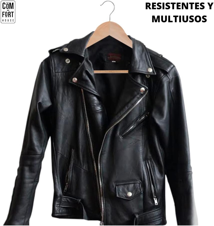 CASA COM-FORT | Pacote com 10 cabides de madeira antiderrapantes | Cor Natural | Design fino e elegante | Madeira maciça - 7