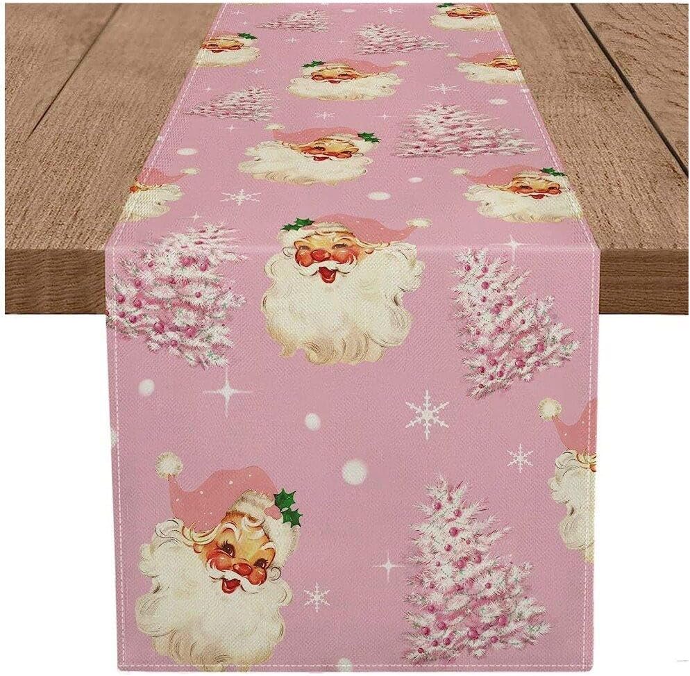 Runner Da Tavolo Natalizio, 33x183 Cm, Con Fiocchi Di Neve E Scritta "Buon Natale", Decorazione Casa, Poliestere
