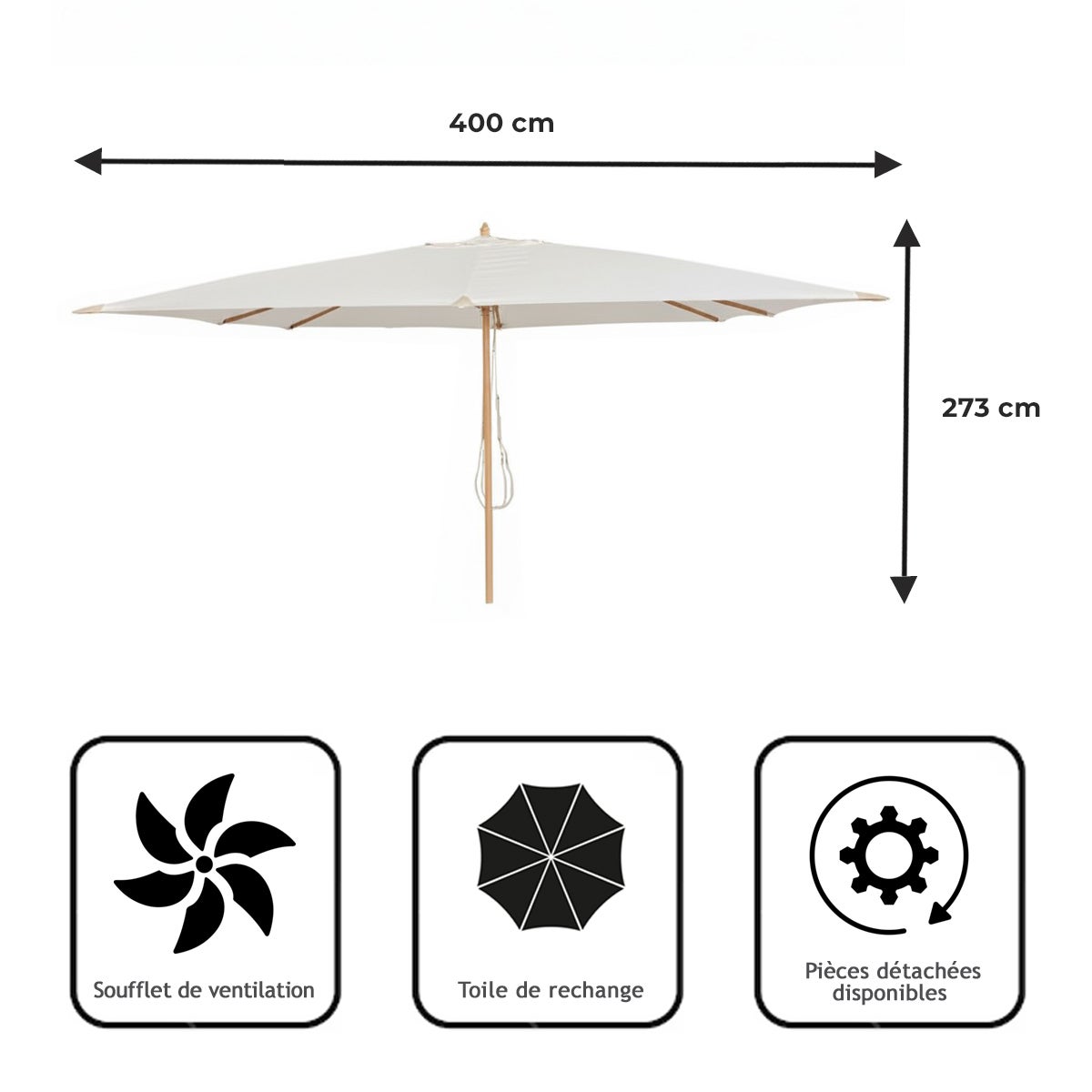 Parasol droit écru 4x3 m Pegasia - 9