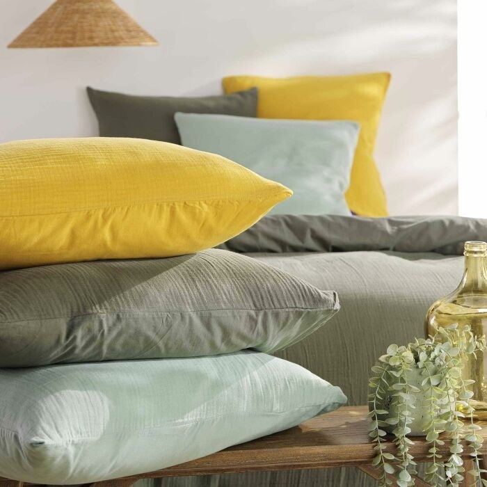 Parure de lit 140 x 200 cm double gaze coton uni 57 fils Angelia Kaki - 4