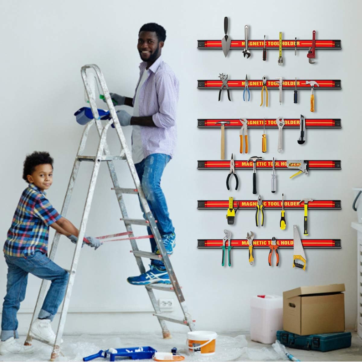 Barra magnética, soporte magnético para herramientas, rojo, soporte para herramientas, barra de herramientas. 46 cm, 13 kg de capacidad de carga - 7