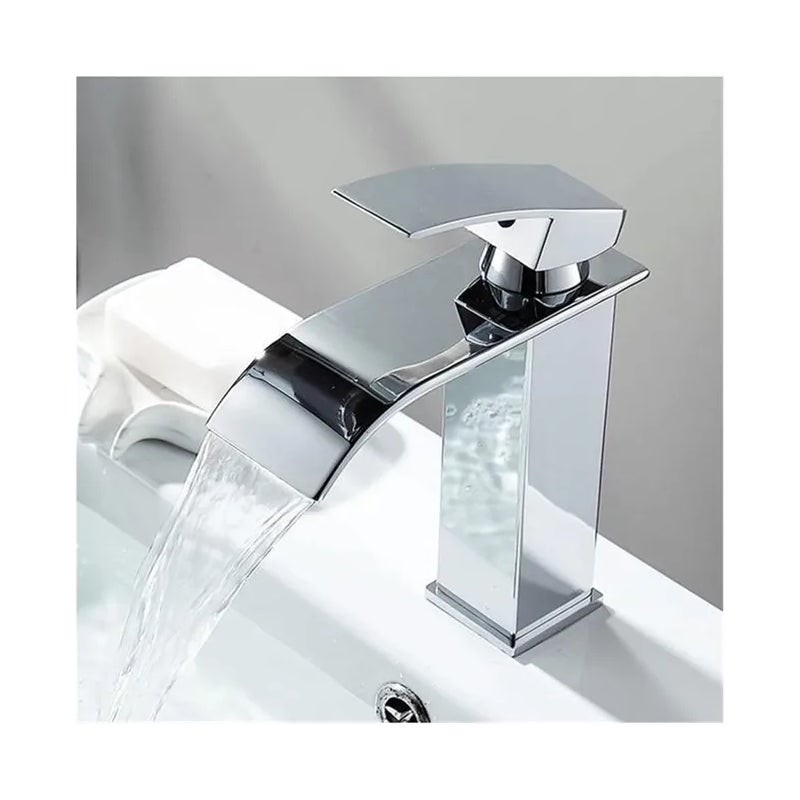 Nowoczesna bateria umywalkowa, bateria łazienkowa, bateria umywalkowa kaskadowa, bateria mieszająca do zlewu, nie zawiera przewodów wodnych (srebrna)