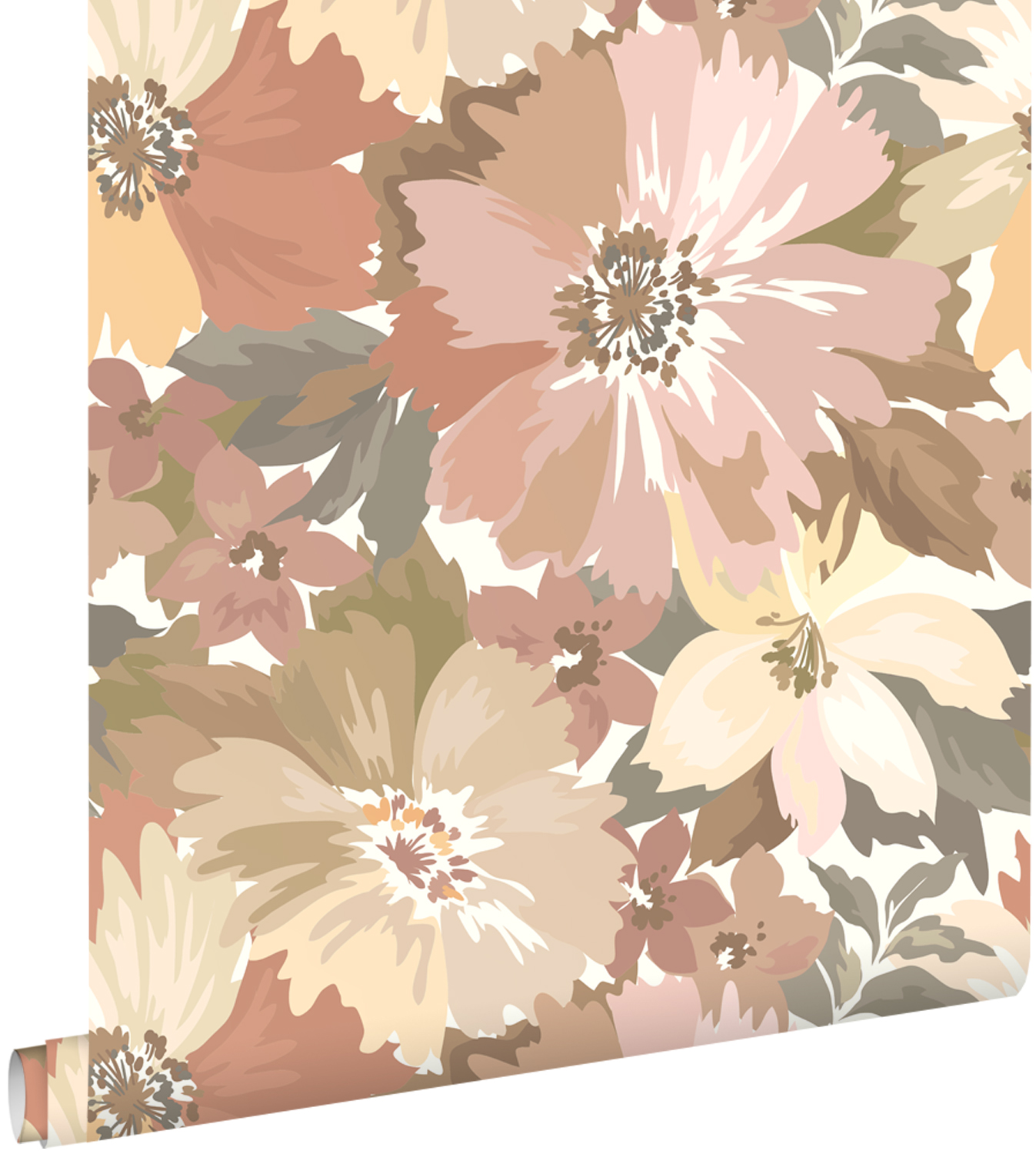 Papel pintado flores rojo barro cocido clara y rosa terracota - 50 x 900 cm - estahome