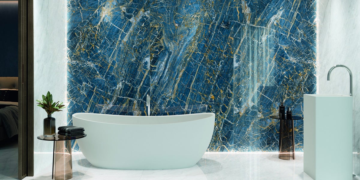 Carrelage sol et mur effet marbre brillant Hotel luxe bleu poli 60x120 cm - Réflex boutique - 3