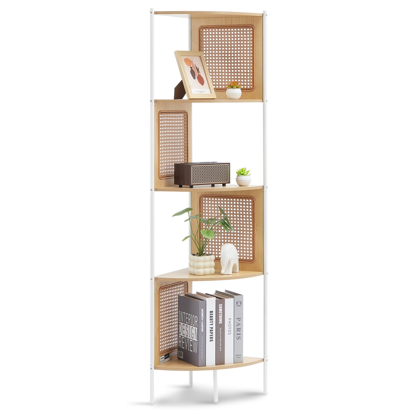 Libreria Angolare Scaffale 5 Ripiani In Legno MDF Mensole Espositive Da Parete Design Minimal Moderno Ed Elegante Per Arredo Casa Soggiorno Salotto Camera Studio Camera 123 X 20 X 20 Cm Bianco