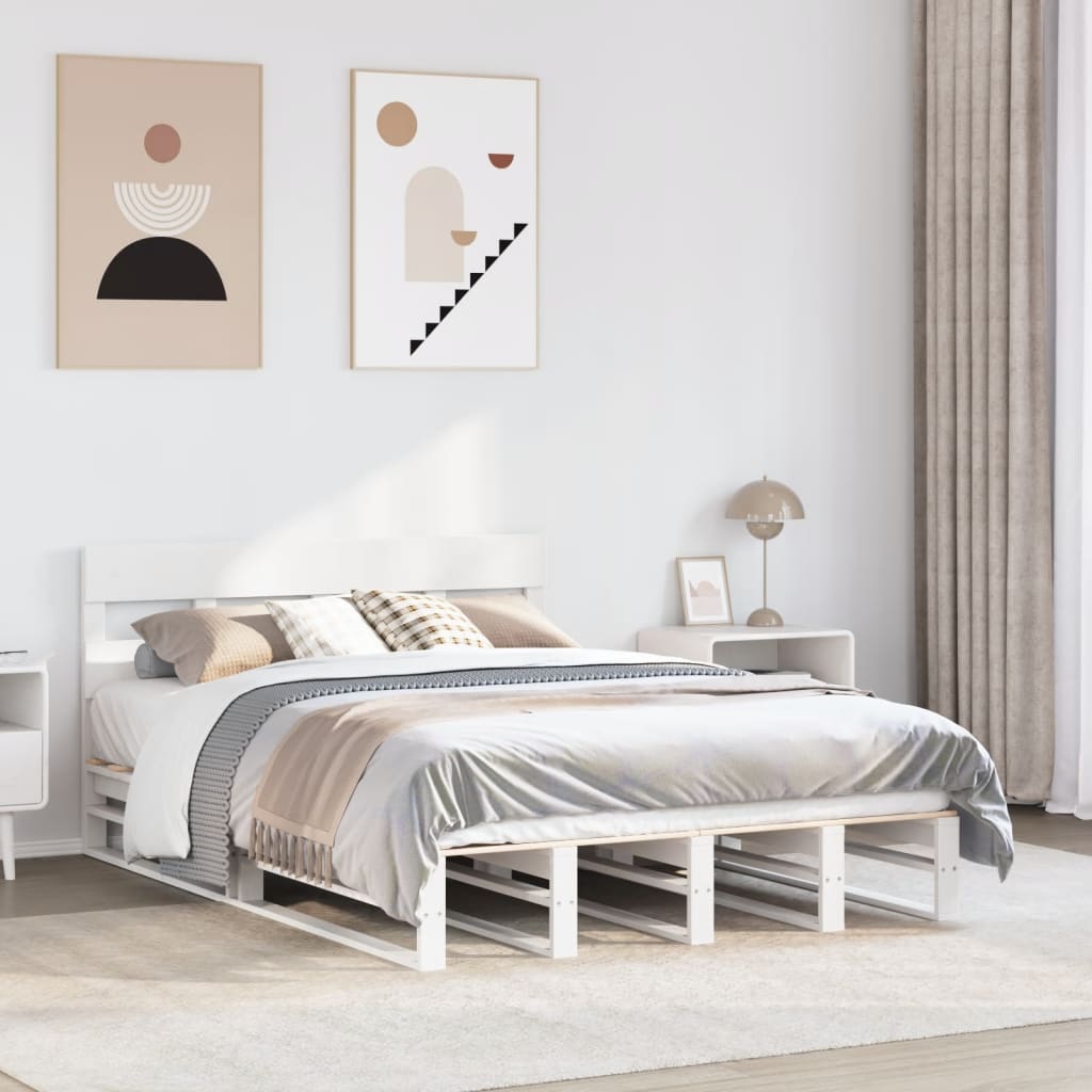Rama łóżka bez materaca, biała, 140x200 cm, lite drewno sosnowe vidaXL