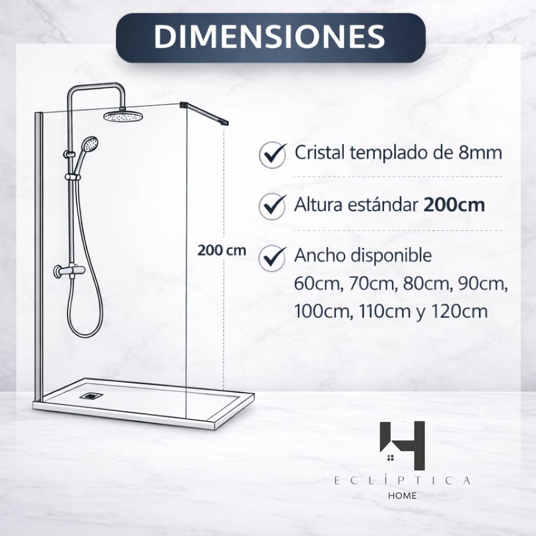Mampara de Ducha Fija 110x200 cm Negro Mate con Cristal Templado 8 mm y Tratamiento Antical para Baños Modernos - 9