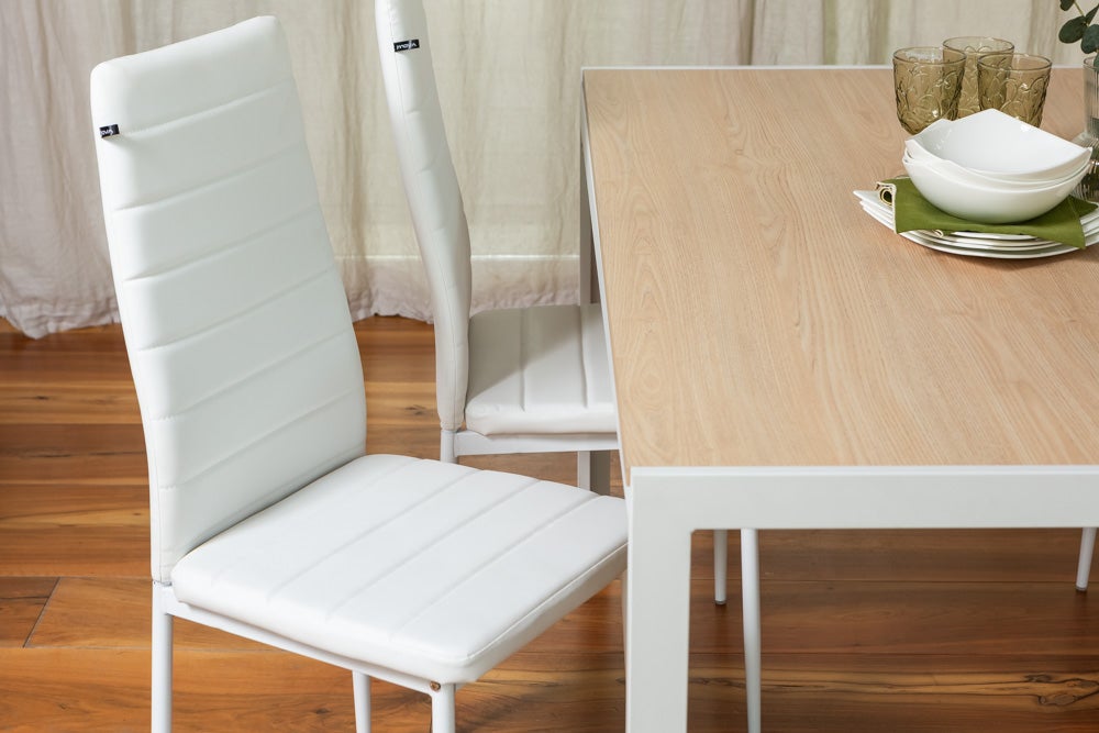 Mesa rectangular fija de 150x90 cm con estructura de aluminio y tapa de vidrio decorado Milo para interior/exterior madera/blanco - 5