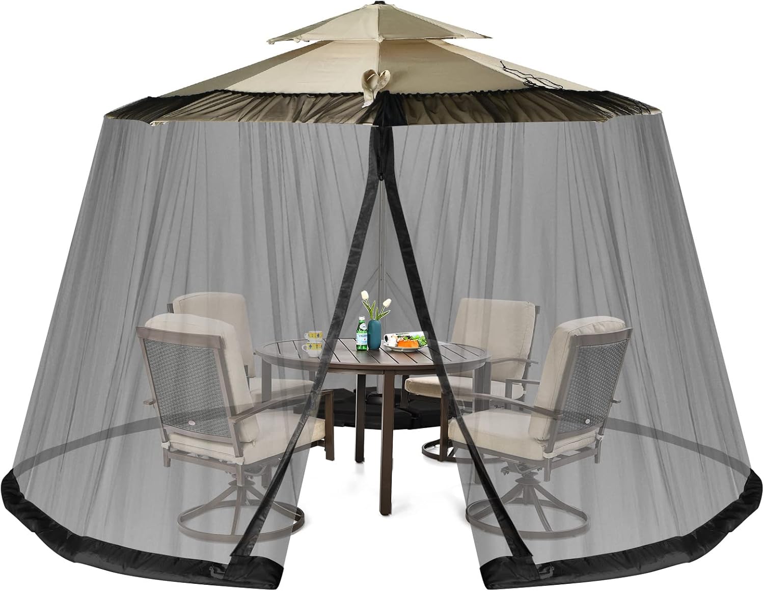 Moskitiera do Parasola i Altanki Kempingowej Taras 2,43-3 m z 2 Drzwiami z Podwójnym Zamkiem Błyskawicznym, Siatka do Parasola (Czarna)
