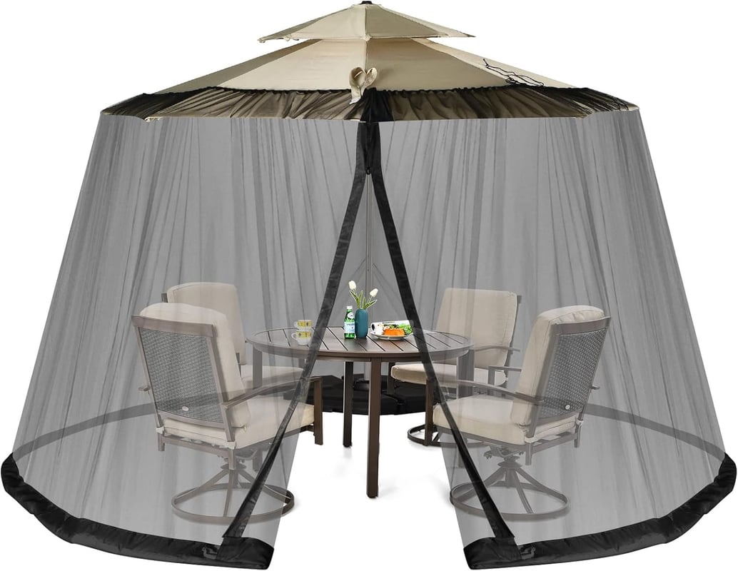 Moskitiera do Parasola i Altanki Kempingowej Taras 2,43-3 m z 2 Drzwiami z Podwójnym Zamkiem Błyskawicznym, Siatka do Parasola (Czarna)