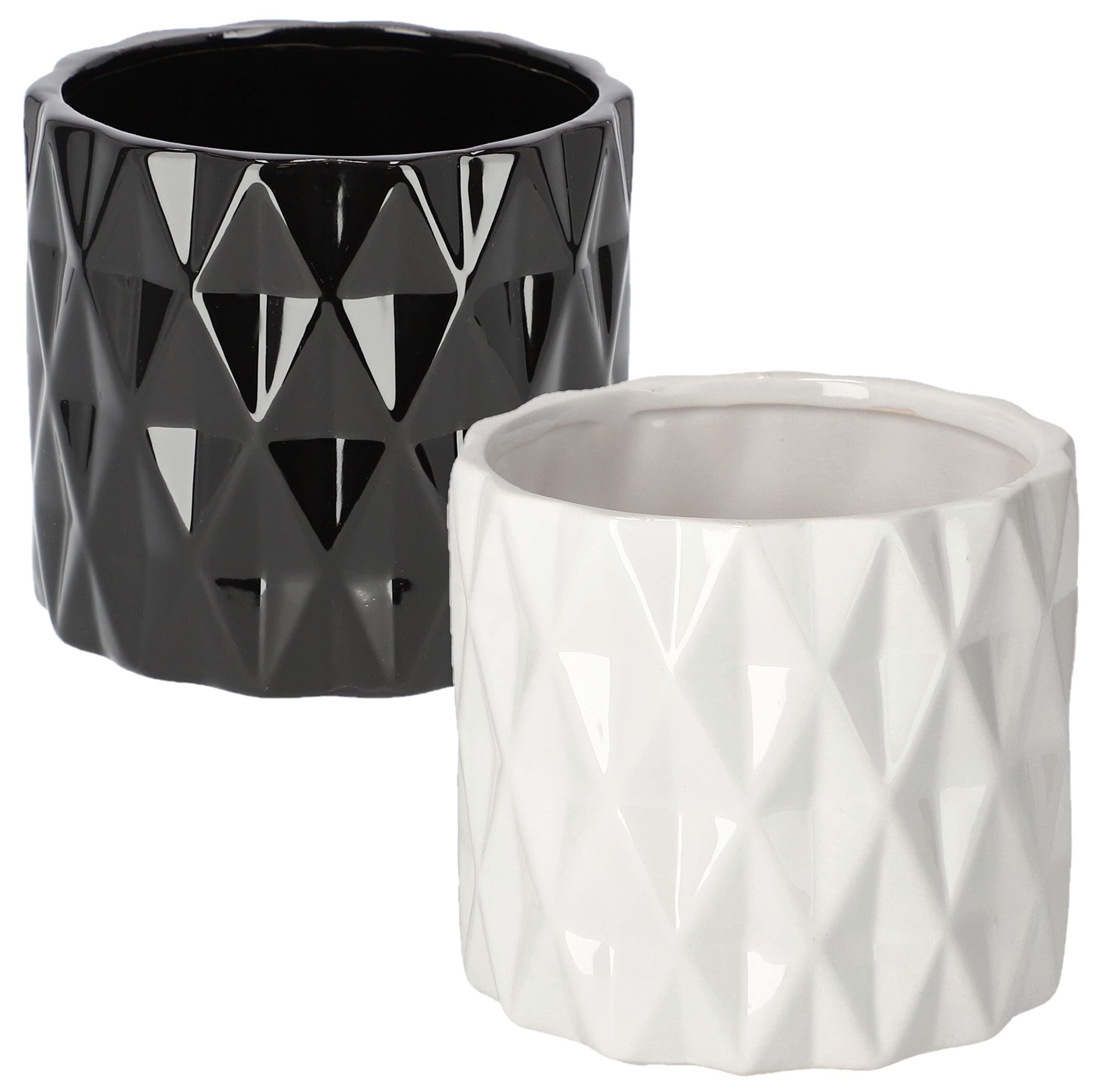 Zestaw 2x doniczka donice ceramiczna cylinder osłonka ⌀ 12 cm biała czarna - KOTARBAU