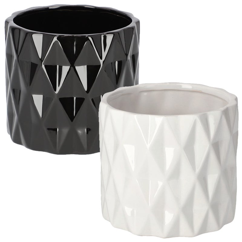Zestaw 2x doniczka donice ceramiczna cylinder osłonka ⌀ 12 cm biała czarna - KOTARBAU