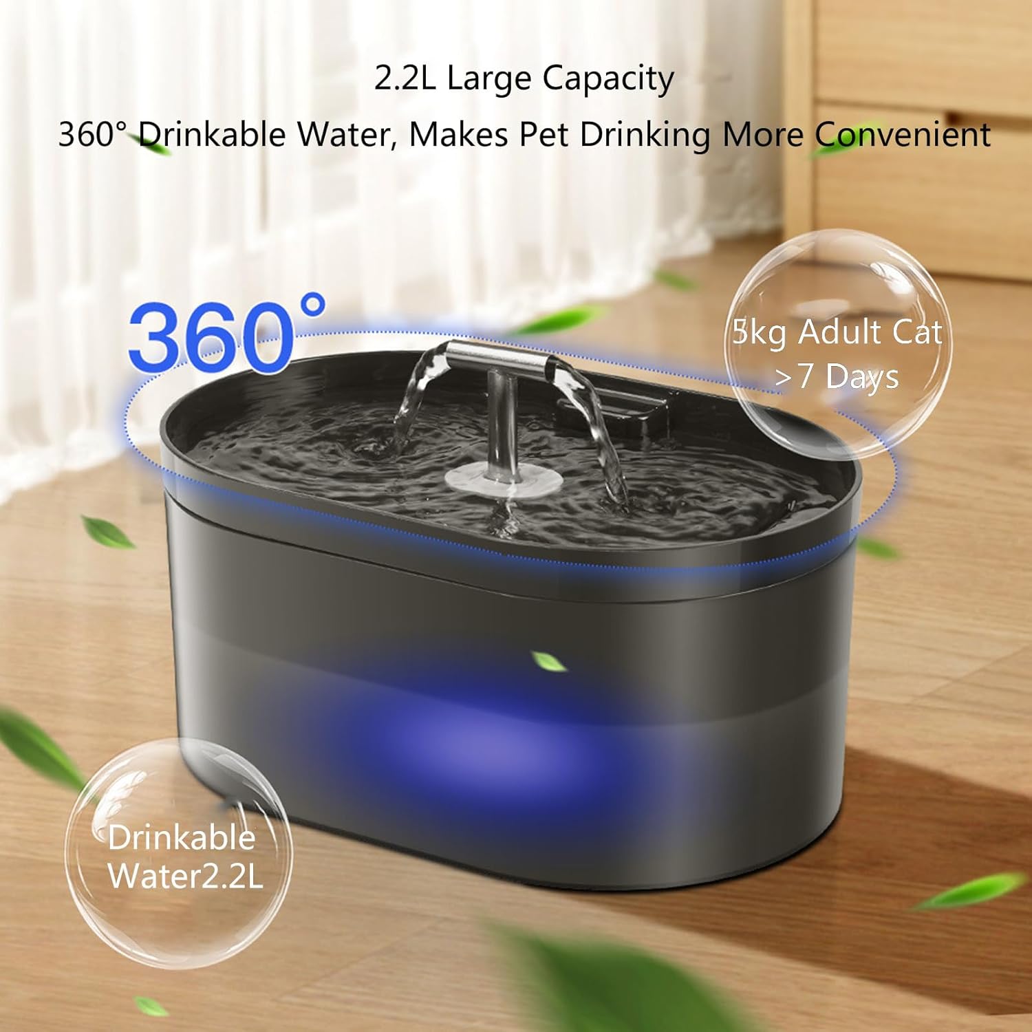Fontanella automatica per gatti - 2,2 l - Fontanella per gatti - Distributore d'acqua per gatti - Fontanella per gatti - Super silenziosa, per cani - 4