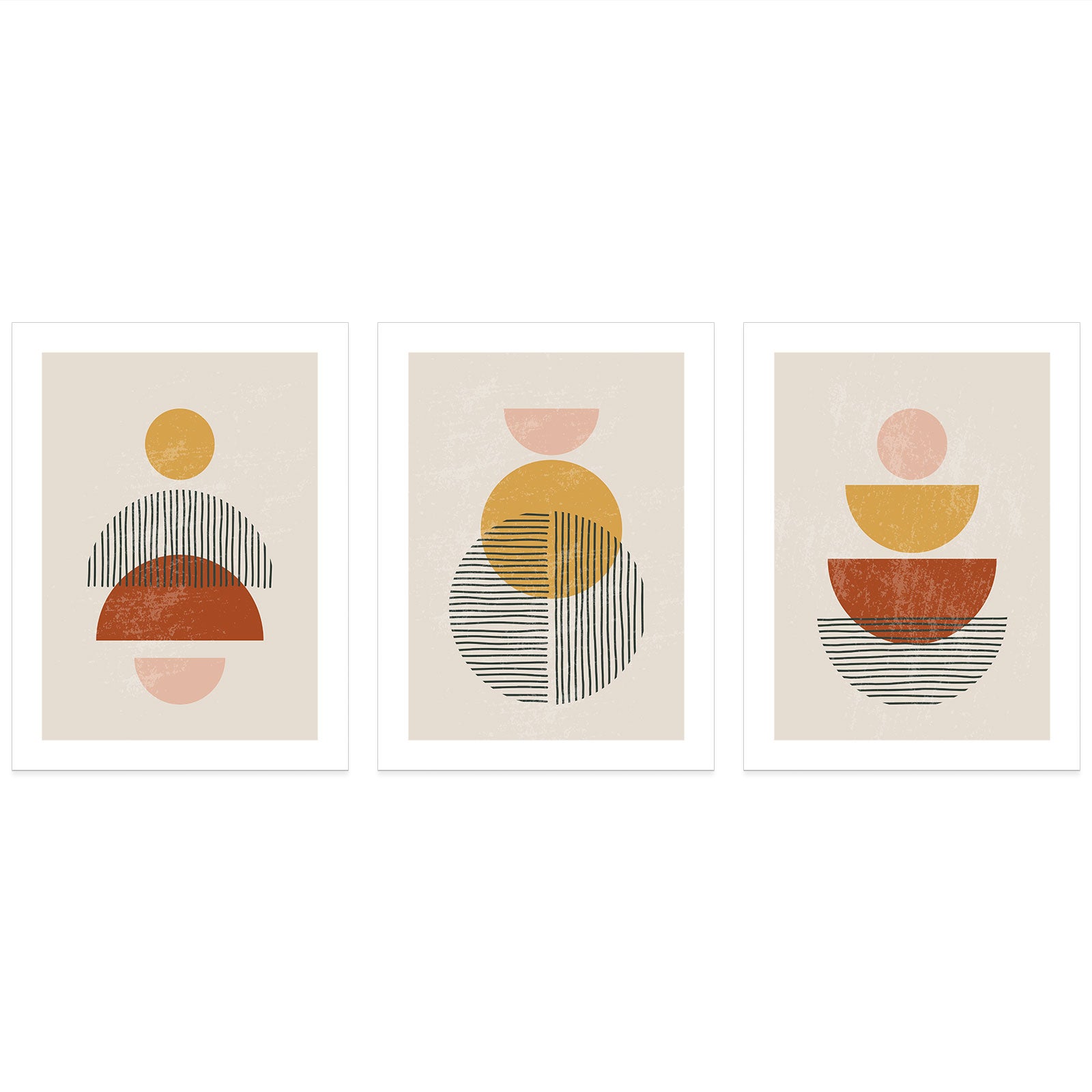Lot de 3 affiches posters Triptyque décoratives - Boho - Bordure Noire et Blanche - 3 Affiches - 21x29,7 cm (Cadres non fournis) - 3