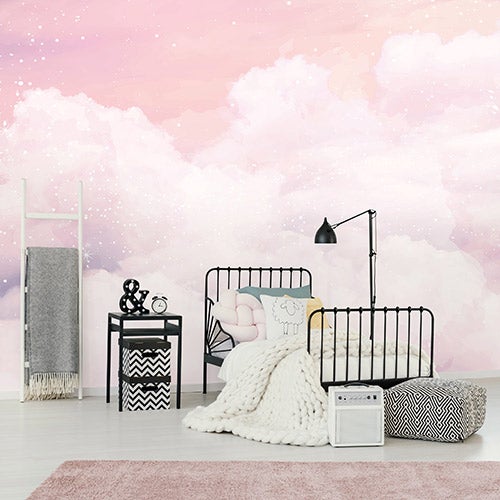 Papier Peint Enfant Nuages Rose Ciel Intissé Panoramique 400x280 cm - Colle Inclus - Chambre Enfant - Moderne Trompe l'oeil - 2