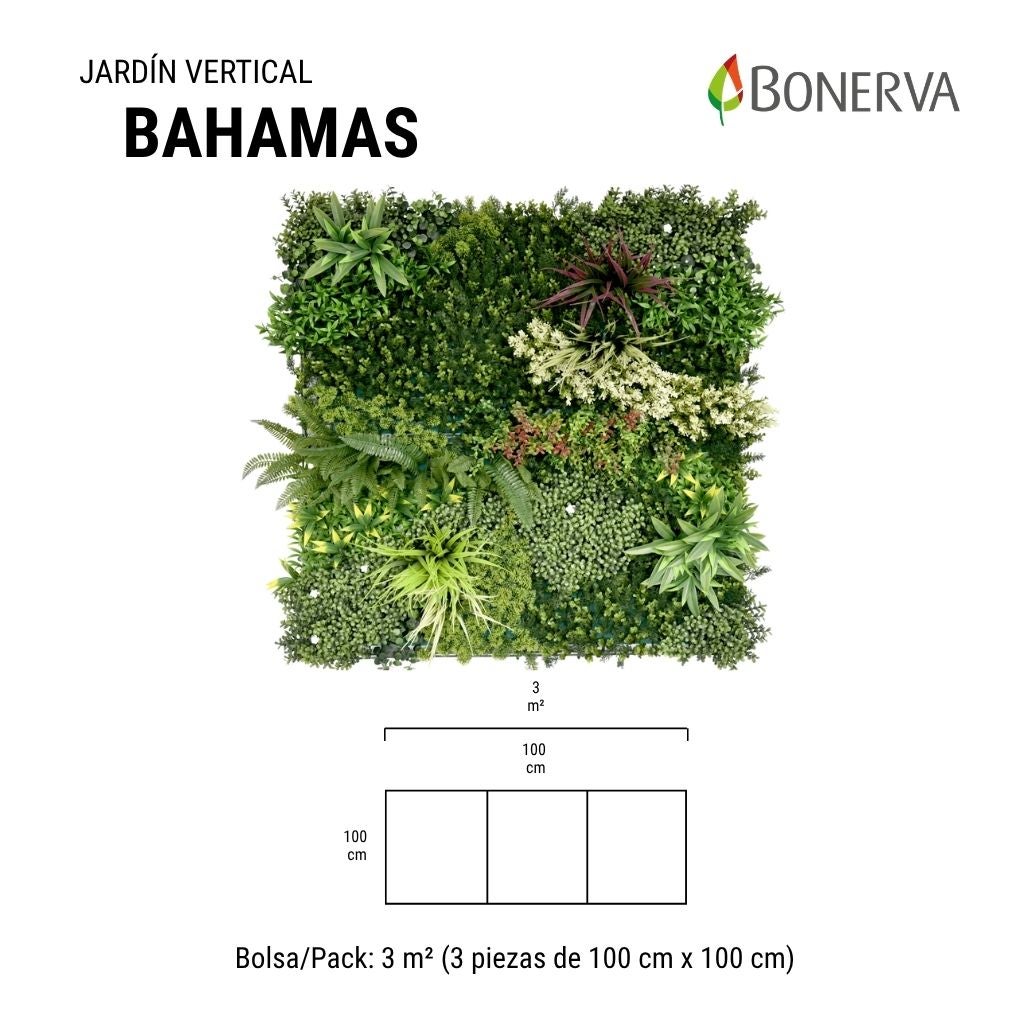 Bonerva | Jardín Vertical Artificial Bahamas | Pack 3m² (3 Piezas 100x100 Cm) | Jardín Vertical Artificial exterior e interior - 9