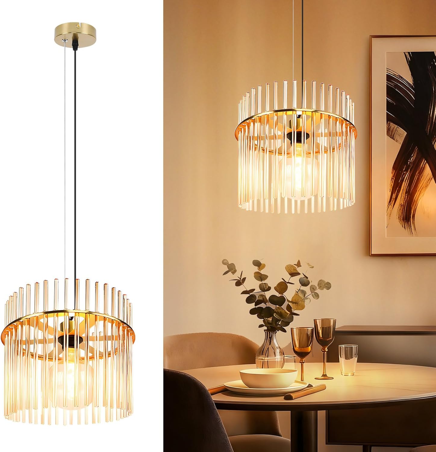 Lampa wisząca Nettlife Retro Gold, szklana, z gniazdem E27, Ø 30 cm, do kuchni i kawiarni (bez żarówki).