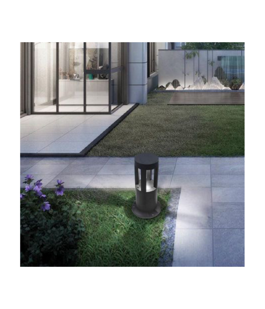 Trade Shop - Lampada Da Terra Segnapasso Da Giardino Ip65 In Alluminio Vetro 12watt Es59 Nero - Bianco Caldo - - 4