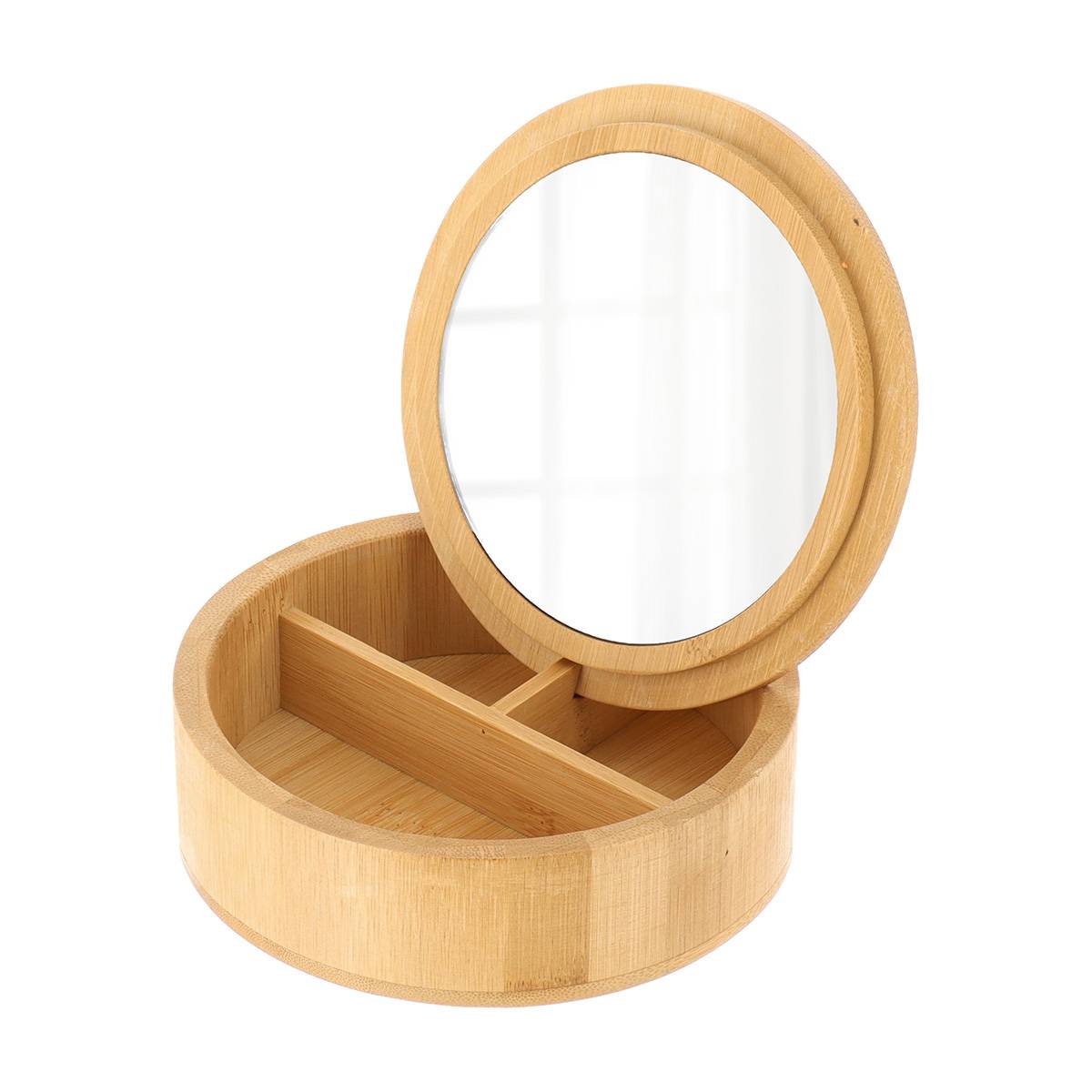 Boite rangement ronde bambou avec miroir - bambou - Tendance | Leroy Merlin
