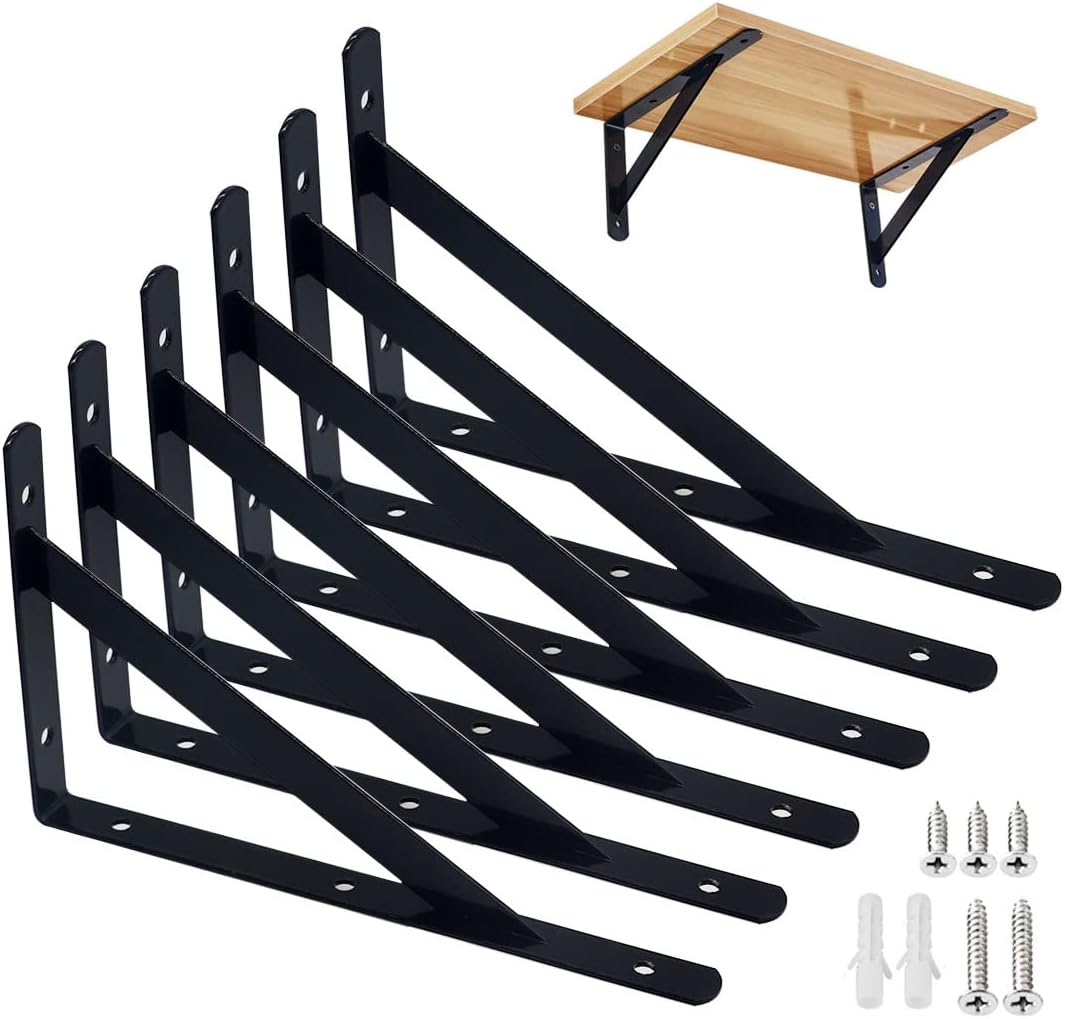 6 szt. wytrzymałych wsporników półkowych 90° – metalowy uchwyt ścienny, rozmiar 200 x 120 mm do półek pełnych