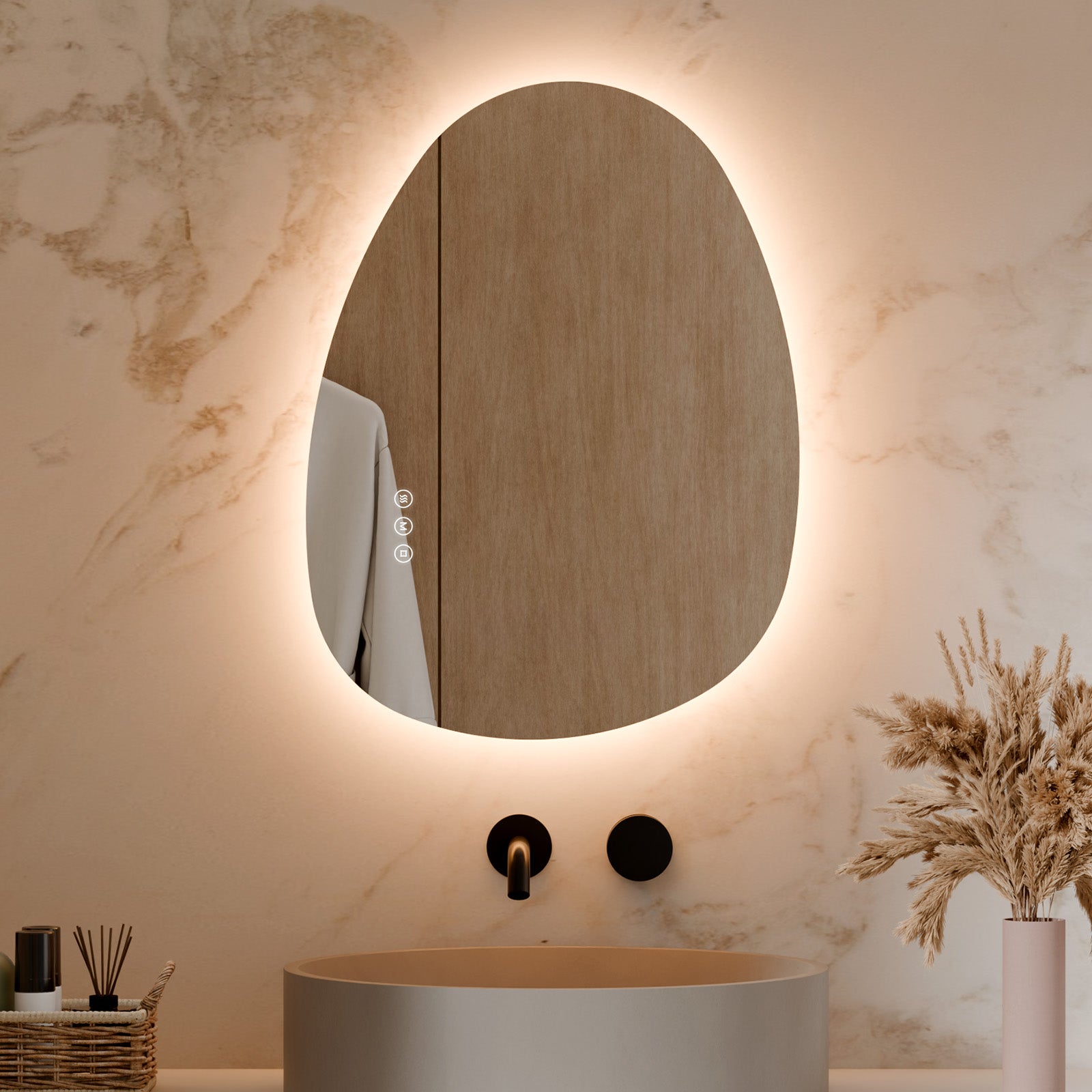 Specchio Da Bagno Con Ripiano S'AFIELINA 45x60 Cm – Vetro Temperato Sicuro, Montaggio A Parete (Senza LED)