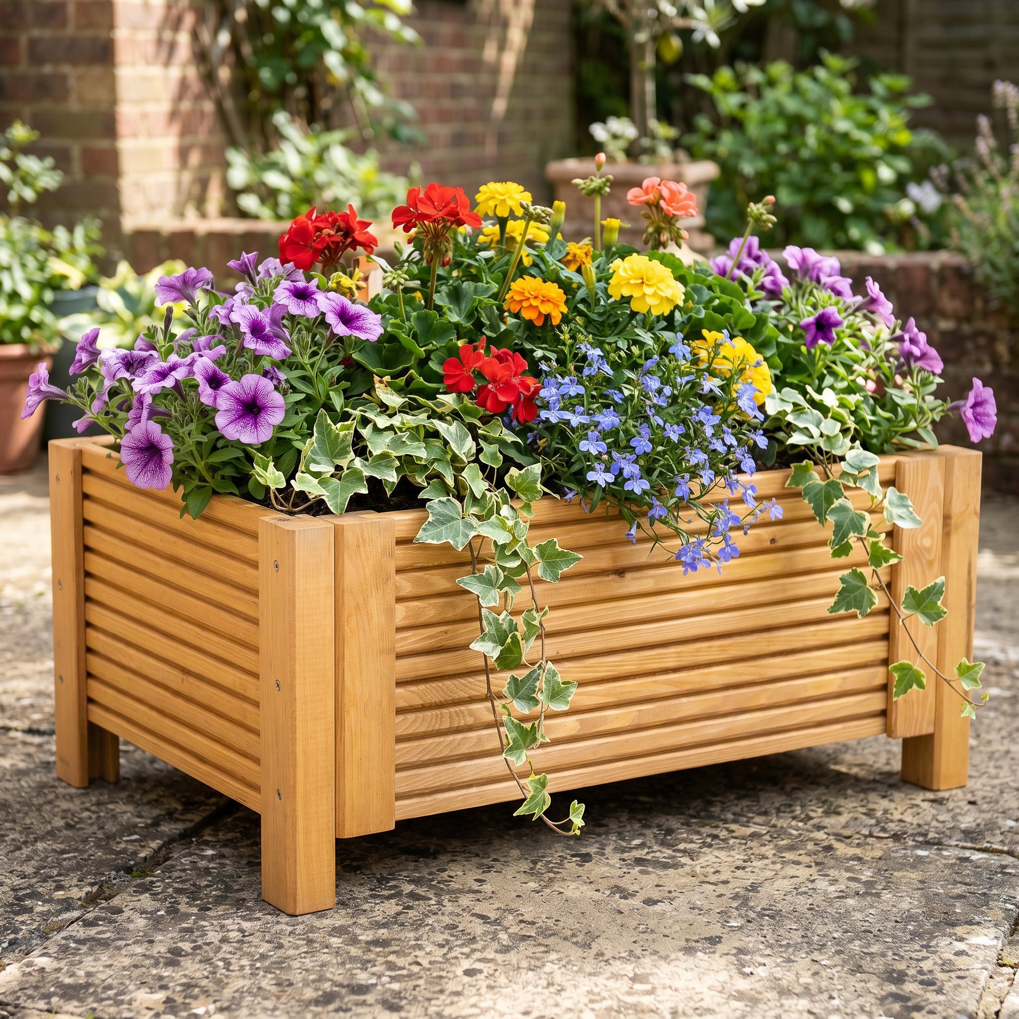 BOGATECO Jardinière en Bois avec Géotextile 39x79x30 cm - Pot de Fleurs pour Jardin et Terrasse - Disponible en 6 Couleurs - Marron Clair - 8