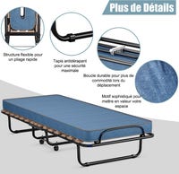 Lit d'appoint pliant + matelas (90 X 190 CM - Avec Housse de protection Lit d'appoint pliant + matelas (90 X 190 CM - Avec Housse de protection