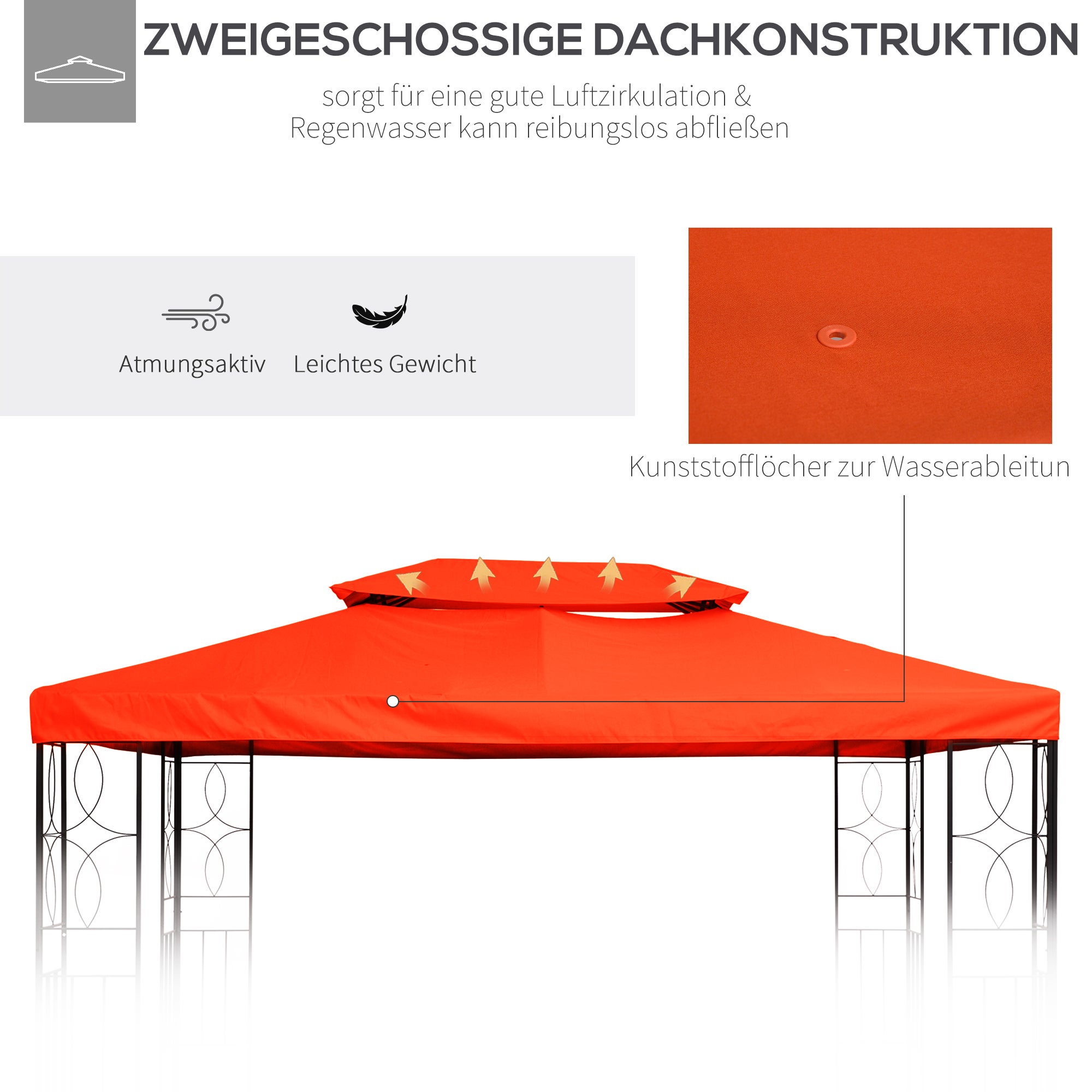 Toiture de remplacement pour pavillons de jardin 3x4m polyester café - 6