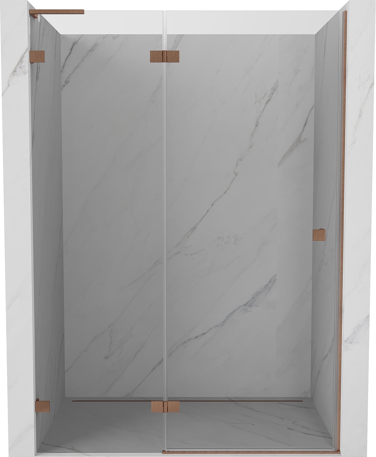 Mexen Lunar L drzwi prysznicowe uchylne lewe 135 cm, transparent, miedź szczotkowana - 834L-135-000-65-00-L