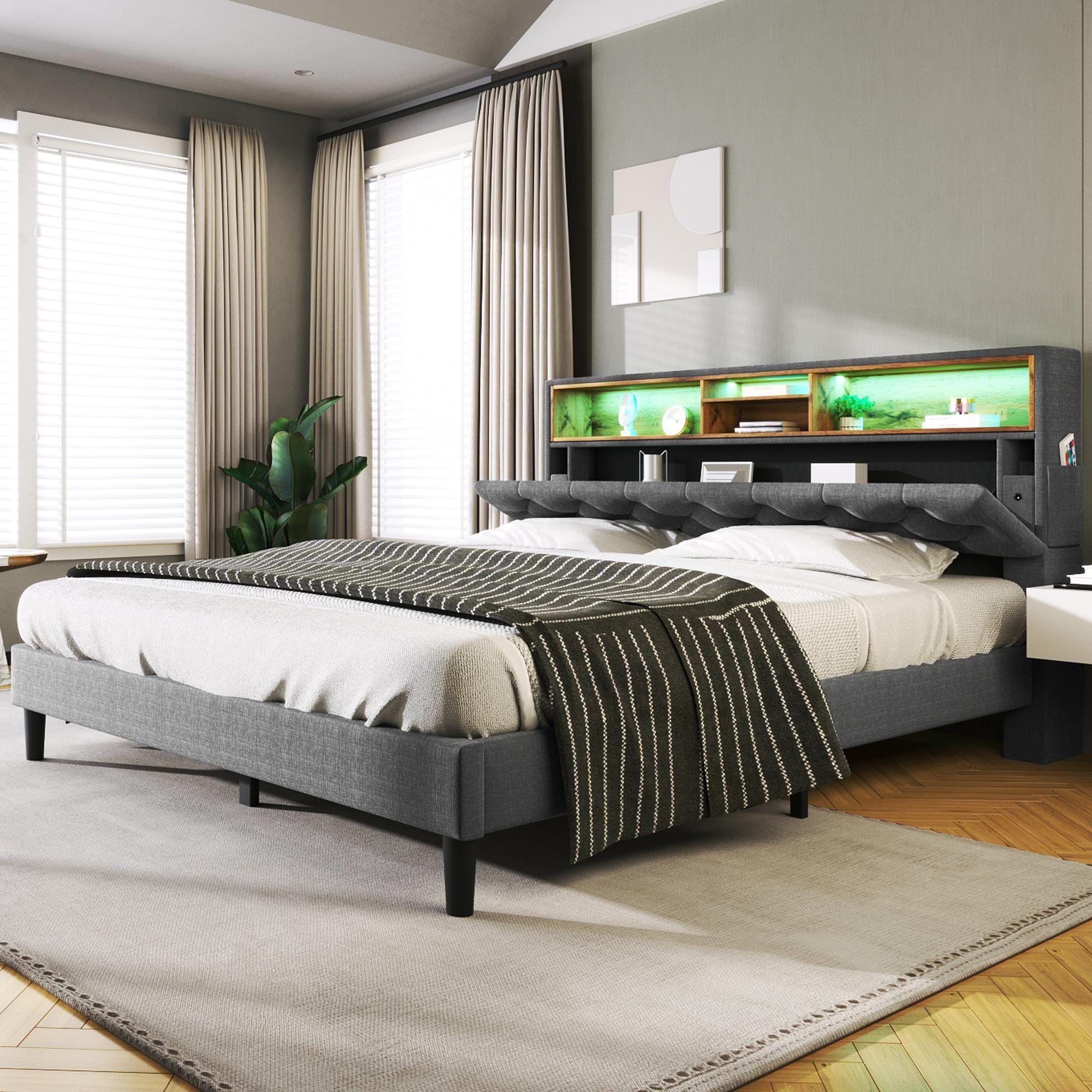 Letto con contenitore 140x200 cm Testiera con LED, struttura in