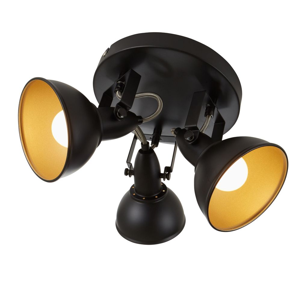 Plafonnier rétro Spot BRILONER LEUCHTEN SOFT, 40 W, IP20, noir-doré, métal, excl. 3x E14, Ø 21 cm - 2