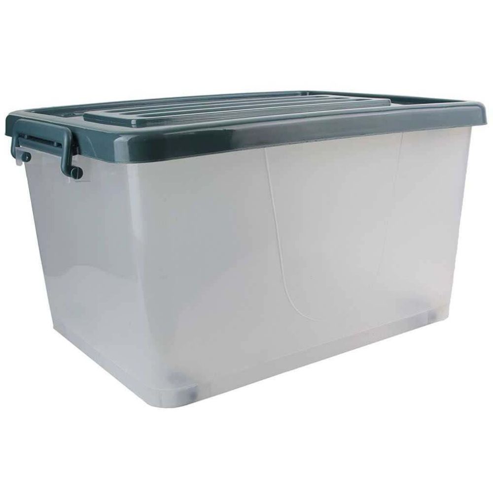 Boîte de Rangement - JE CHERCHE UNE IDEE - 60 L - Plastique - Sur Roulettes - Transparente - Grise - 6