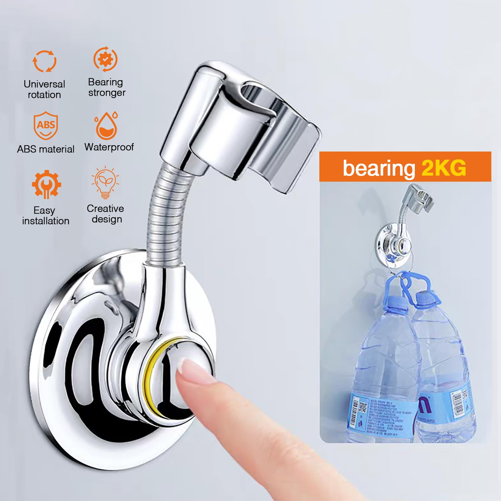 Support de Douchette Ventouse, Sans Percage, Support de Pommeau de Douche Reglable à 360°, Support de Douche à Main, ABS, Chromé - 7
