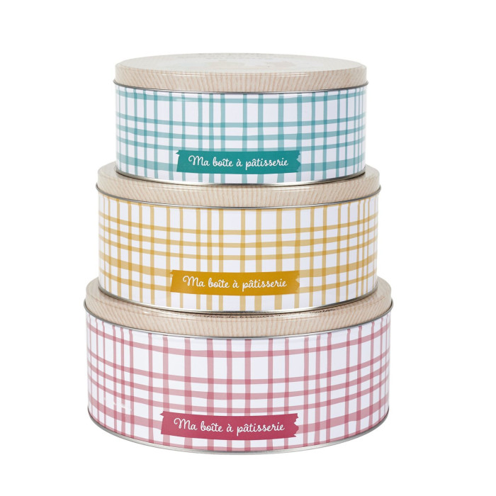 IID Lot De 3 Boîtes à Biscuits Rondes En Métal Avec Couvercle Motif