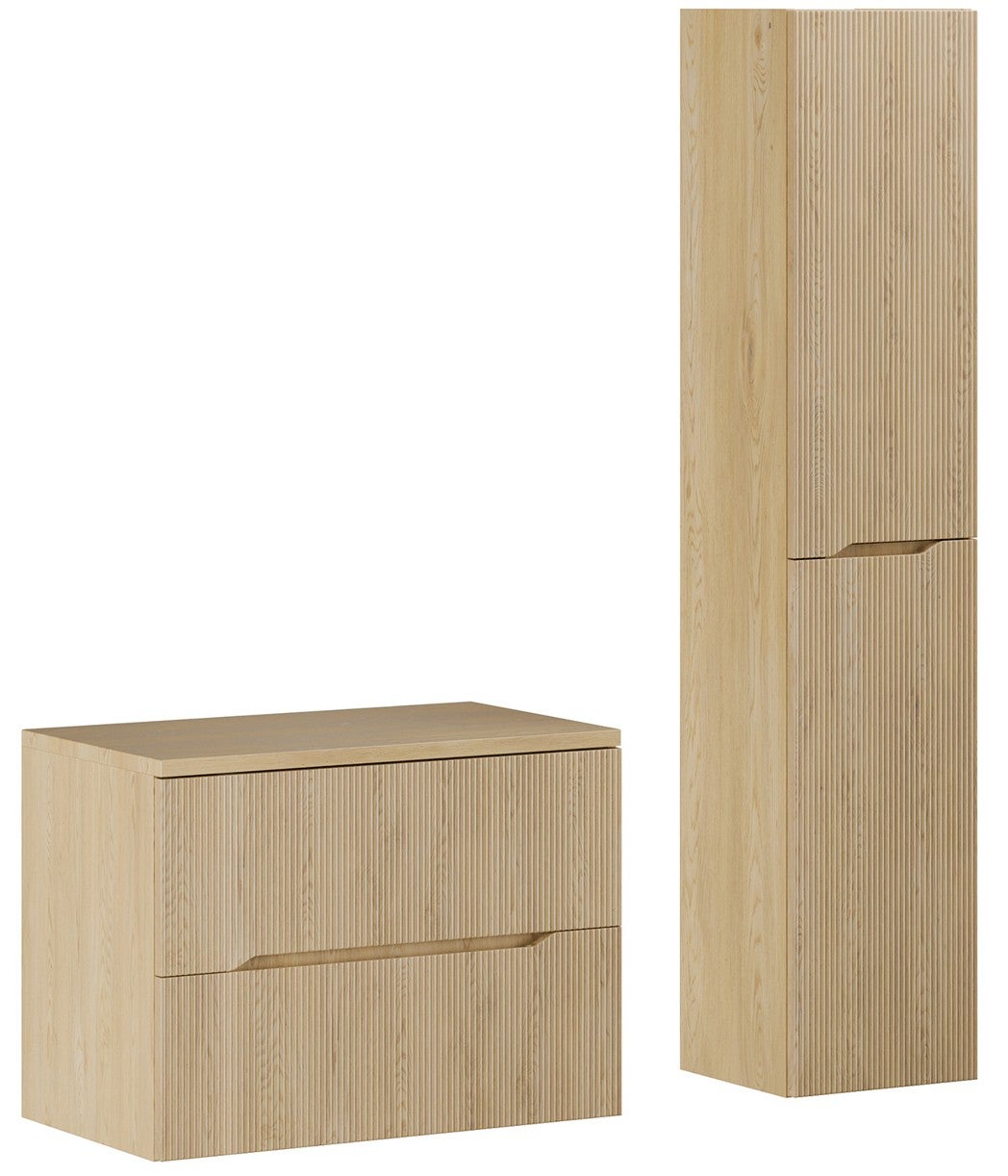 Zestaw łazienkowy Nordic Cremona 80 cm dąb ryflowany MDF z blatem i słupkiem