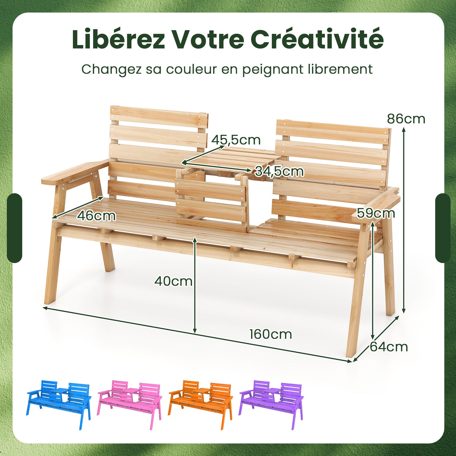 Banc De Jardin Pliable En Bois D'Acacia Massif 2 Places - Style Rustique Avec Dossier Et Accoudoirs - Charge 320 Kg - Parfait Pour Terrasse Et Balcon