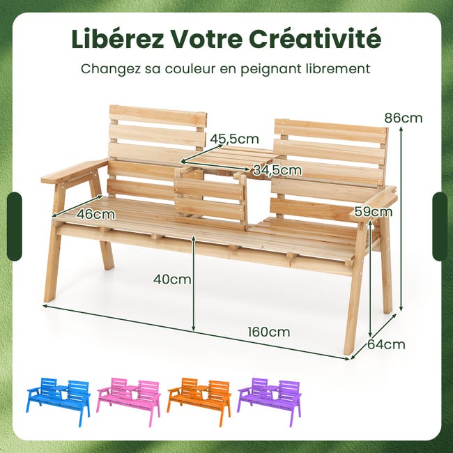Banc De Jardin Pliable En Bois D'Acacia Massif 2 Places - Style Rustique Avec Dossier Et Accoudoirs - Charge 320 Kg - Parfait Pour Terrasse Et Balcon
