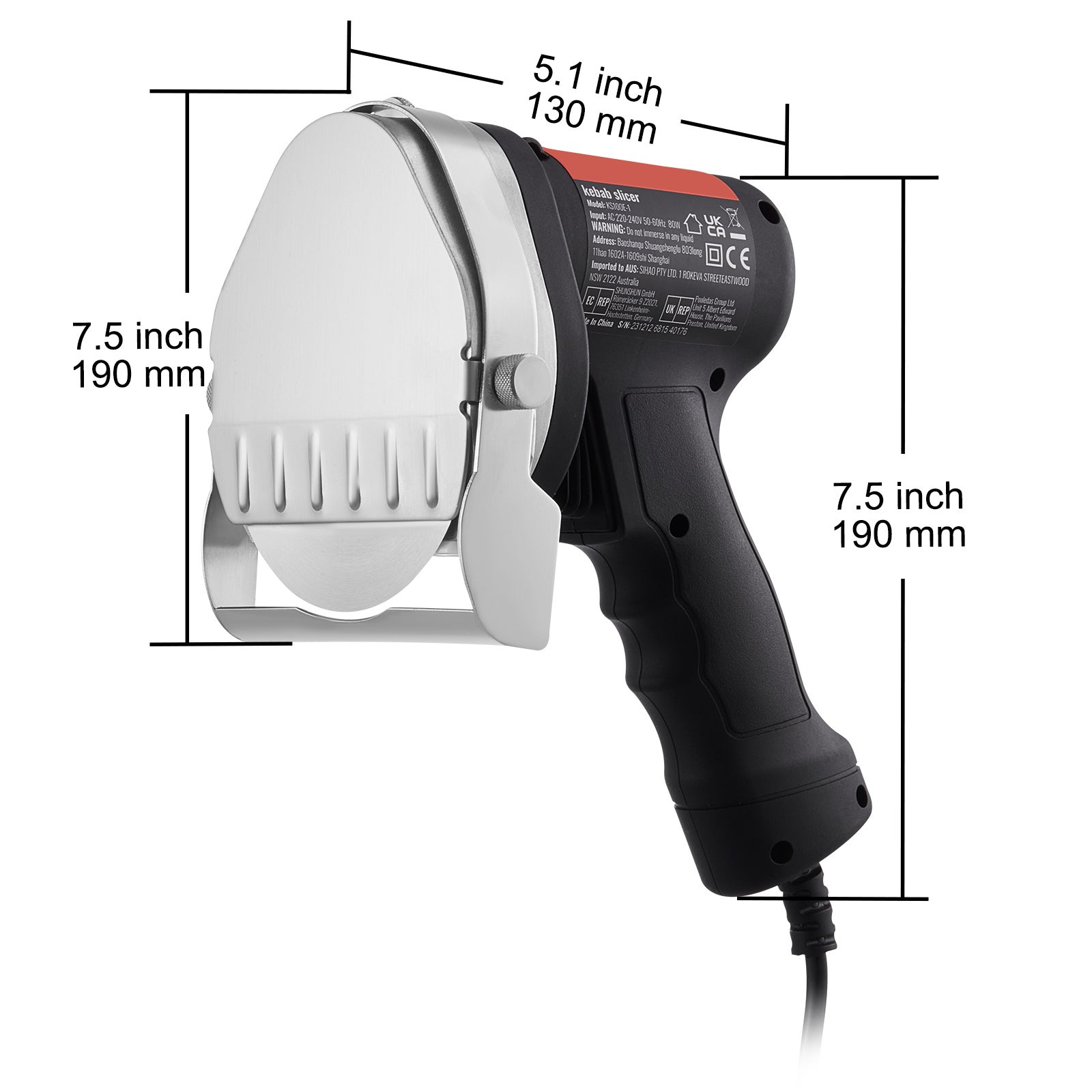 Faca elétrica shawarma SucceBuy 80 W,cortador giroscópico,2 lâminas,espessura ajustável 0 a 8 mm,lâmina 4 