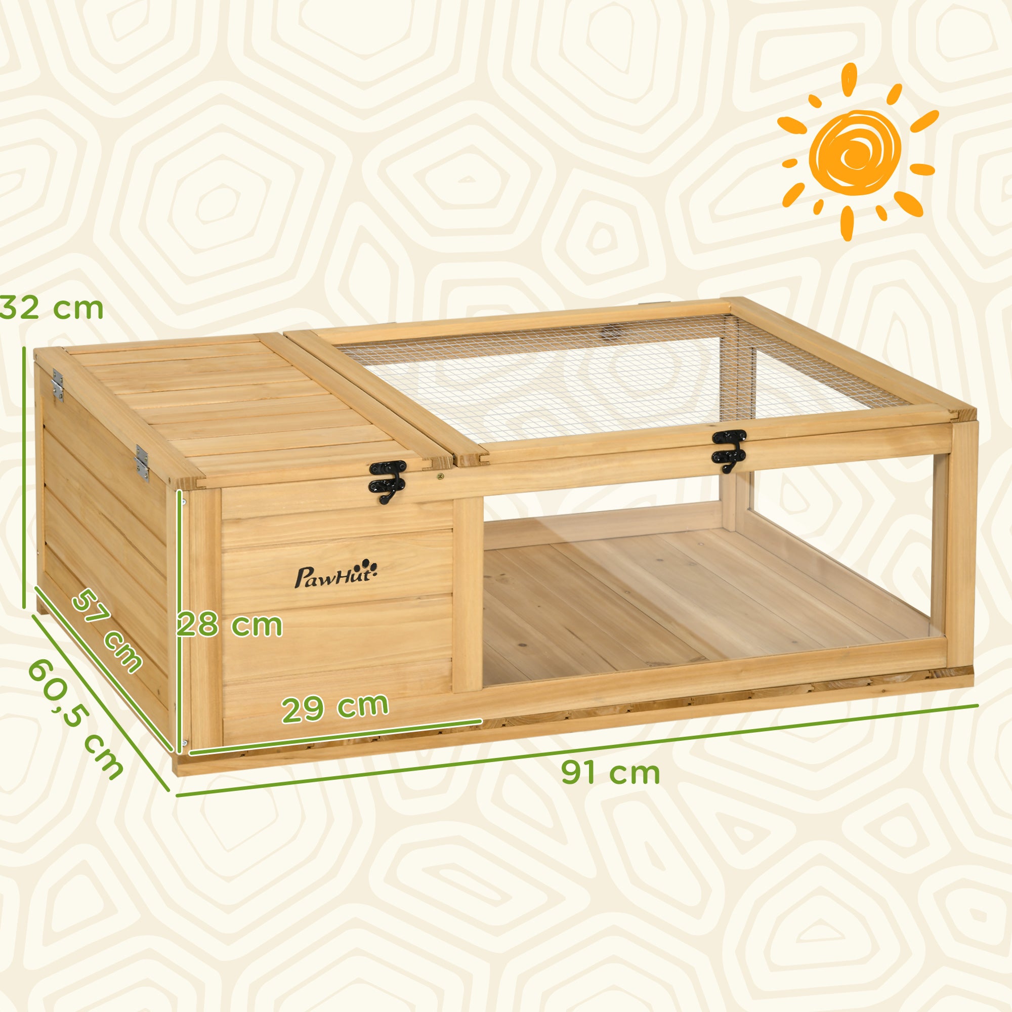 Terrário Madeira para Tartarugas 91x60,5x32cm Teto Malha Painéis Transparentes - 2