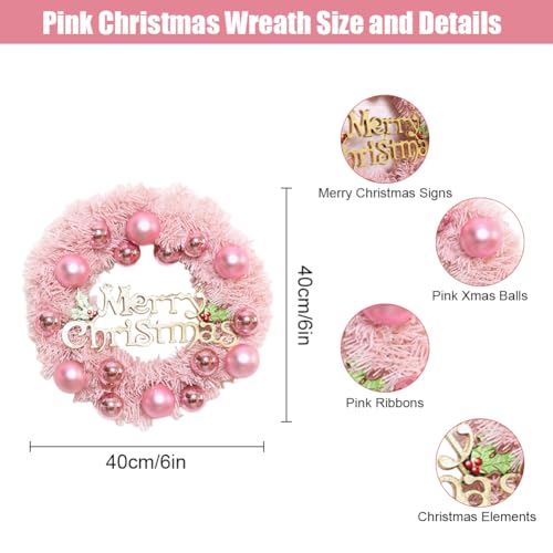 Couronne De Noël Rose 30 Cm - Avec Boules Et Décorations, Pour Porte, Cheminée, Mur