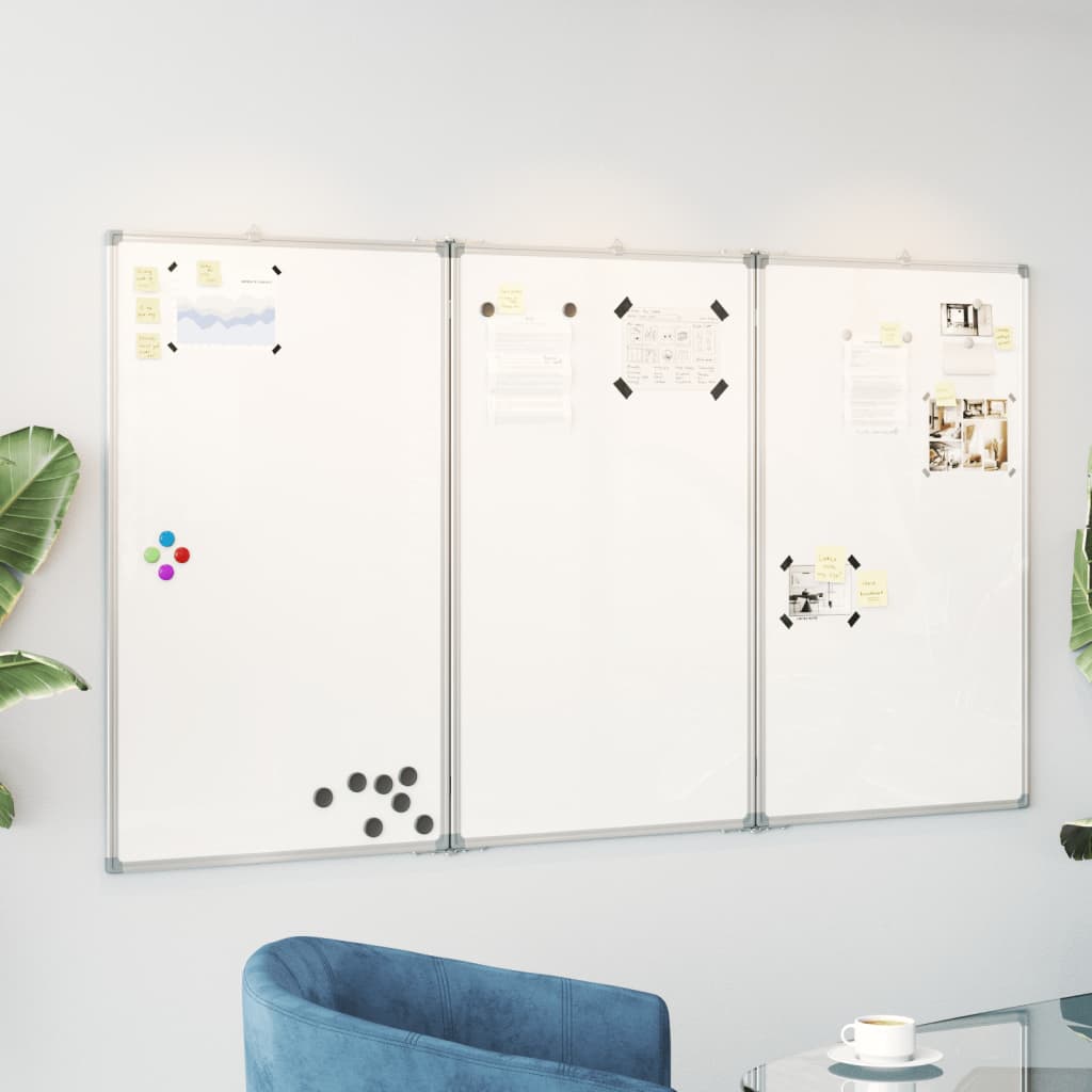 Tableau Blanc Magnétique Pliable VidaXL - 160x50cm, Aluminium, Surface Lisse, 4 Crochets