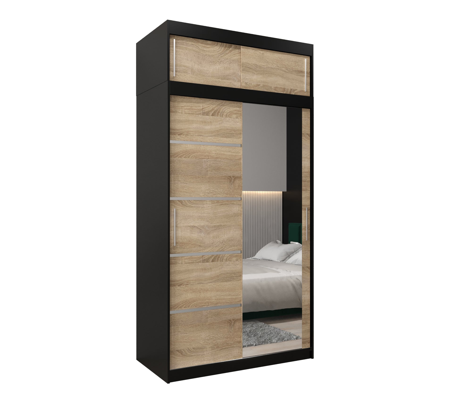 Szafa przesuwna z nadstawką garderoba Verona 2 120 x 62 x 240 cm Czarny + Sonoma - Abiks Meble