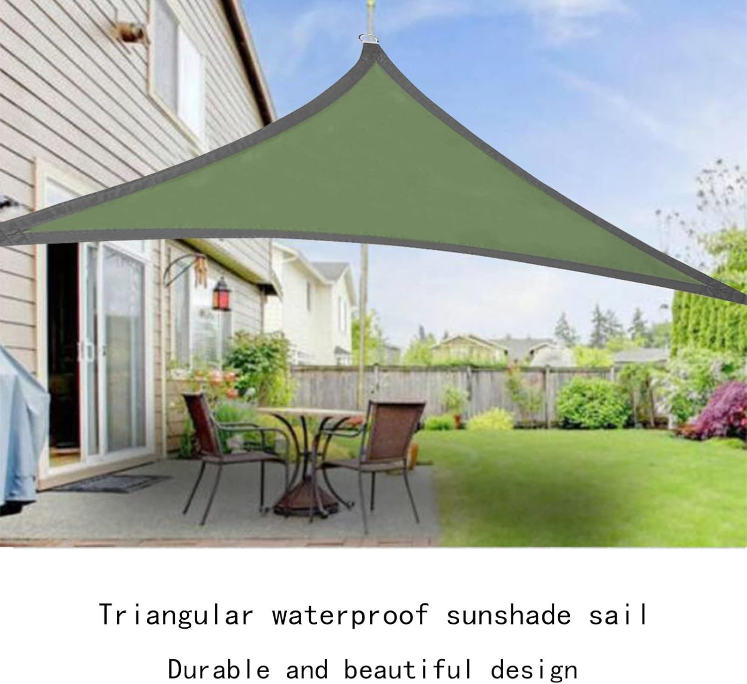 Voile d'ombrage imperméable pour jardin, protection solaire pour balcon et piscine, voile d'ombrage triangulaire vert, 3m*3m*3m - 5