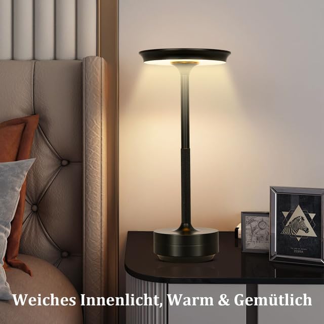 Bezprzewodowa lampa stołowa LED, akumulatorowa lampa stołowa z 3 temperaturami barwowymi, oświetlenie wewnętrzne/zewnętrzne, kolor czarny - 4