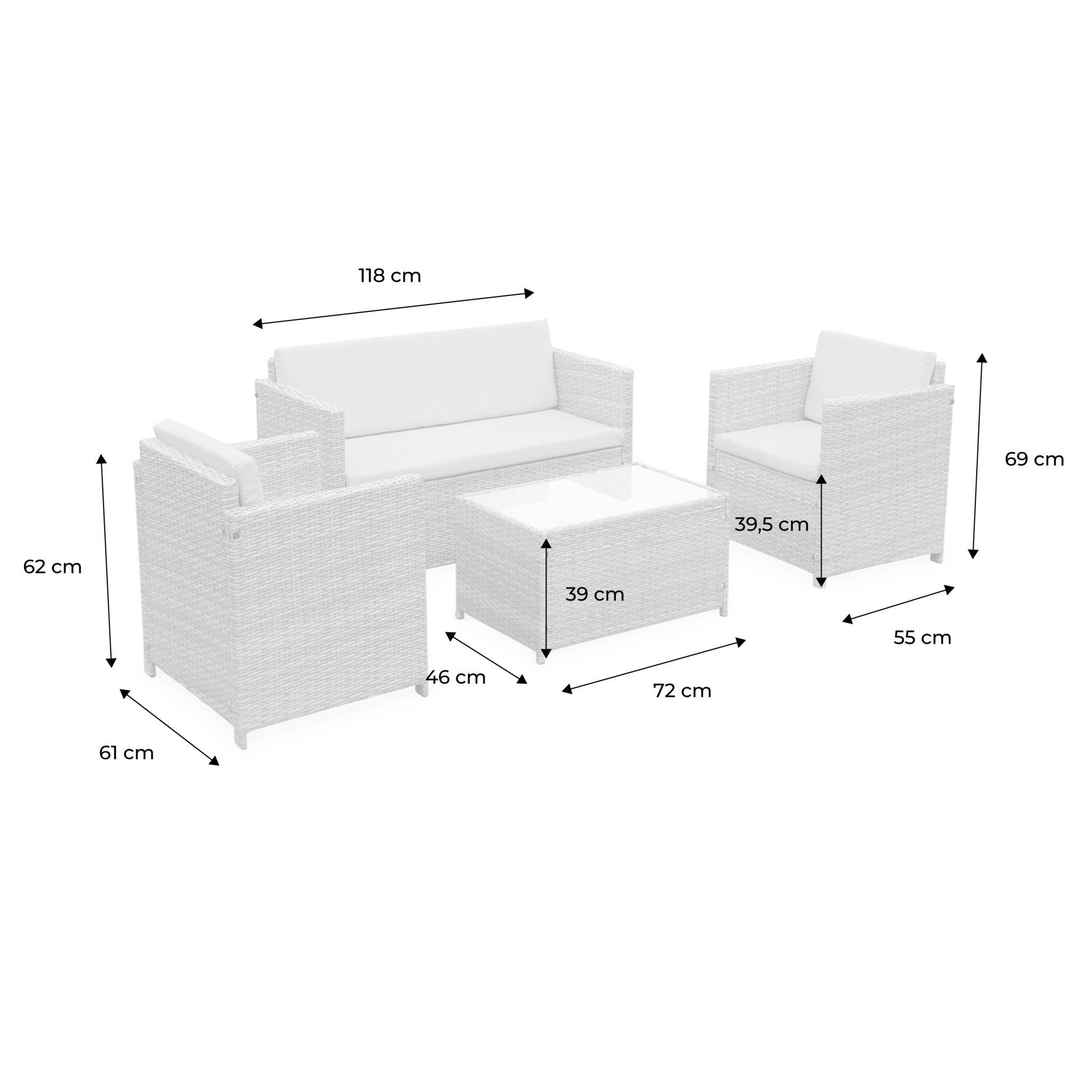 Salon de jardin en résine tressée - Perugia - Résine naturelle Coussins beiges - 4 places - 1 canapé. 2 fauteuils. une - 4