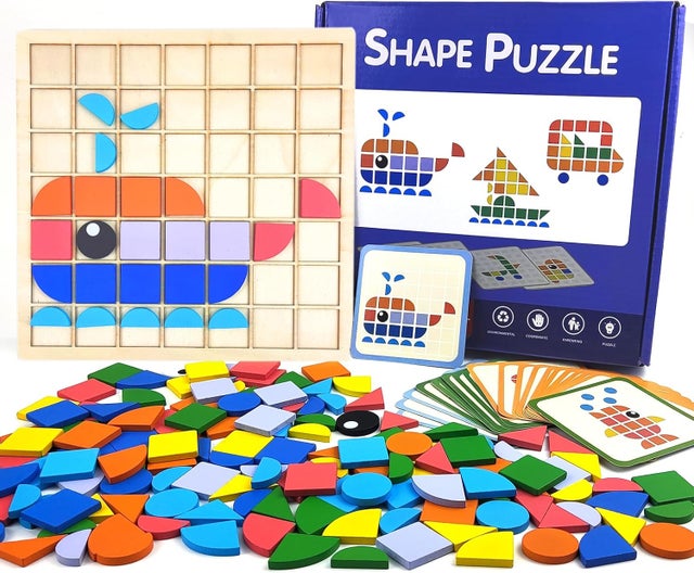 Puzzle Tangram en bois de 140 pièces en forme de mosaïque pour enfants de 4, 5, 6 et 7 ans. Jeux éducatifs Montessori. Jouets Montessori pour enf