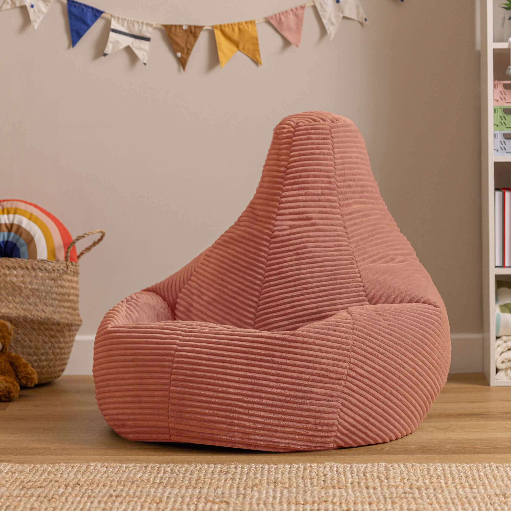 Pouf poire enfant à dossier haut Icon velours côtelé rose aube, 65x65cm Oeko-Tex® - 2